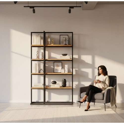 REGAŁ NA KSIĄŻKI METALOWE DREWNO LITE DĄB JESION OLCHA RNK-134